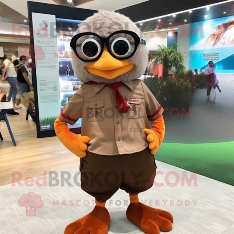 Brown Mandarin mascot costume character dressed with a Dress Shirt and Eyeglasses