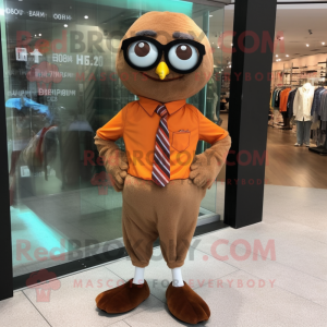 Brown Mandarin mascot costume character dressed with a Dress Shirt and Eyeglasses