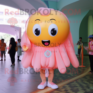 Peach Jellyfish mascot costume character dressed with a Romper and Anklets