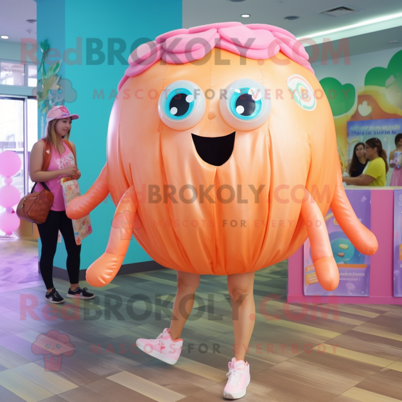 Peach Jellyfish mascot costume character dressed with a Romper and Anklets