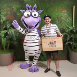 Lavender Zebra mascot costume character dressed with a Cargo Shorts and Eyeglasses