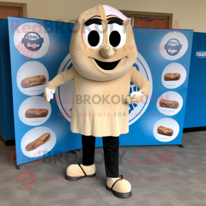 Beige Bagels mascot costume character dressed with a Henley Shirt and Shoe clips