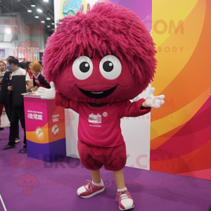 Magenta Fried Rice mascot costume character dressed with a Running Shorts and Hair clips