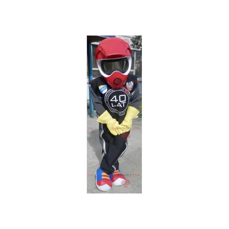 Biker biker mascotte met een pak en een helm - Redbrokoly.com