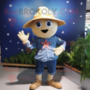 nan Starfish mascot costume character dressed with a Denim Shorts and Hats