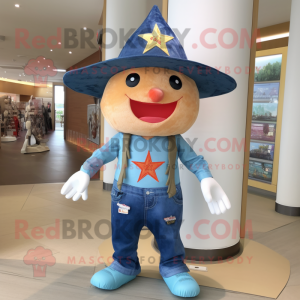 nan Starfish mascot costume character dressed with a Denim Shorts and Hats