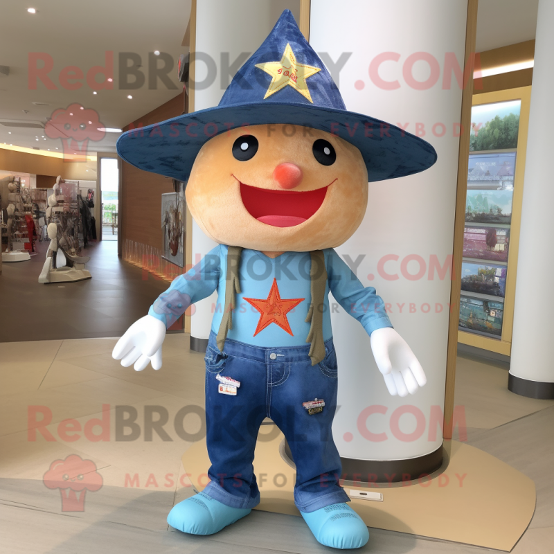 nan Starfish mascot costume character dressed with a Denim Shorts and Hats