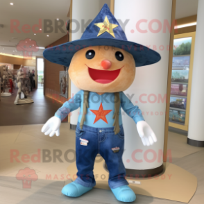 nan Starfish mascot costume character dressed with a Denim Shorts and Hats