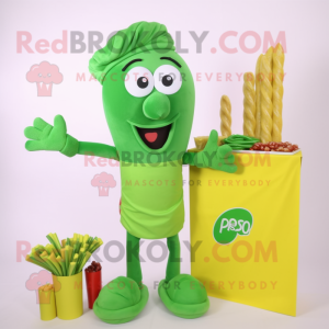 Green Pesto Pasta mascot costume character dressed with a Polo Tee and Earrings