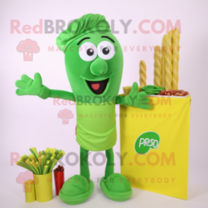 Green Pesto Pasta mascot costume character dressed with a Polo Tee and Earrings