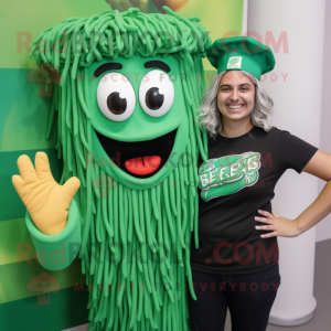 Green Pesto Pasta mascot costume character dressed with a Polo Tee and Earrings