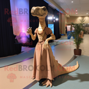 Tan Parasaurolophus mascot costume character dressed with a Evening Gown and Wraps
