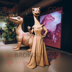 Tan Parasaurolophus mascot costume character dressed with a Evening Gown and Wraps