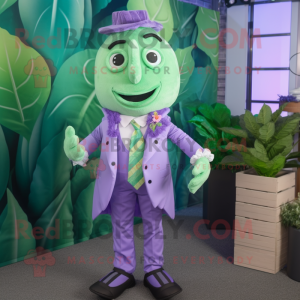 Lavender Spinach mascot costume character dressed with a Waistcoat and Ties