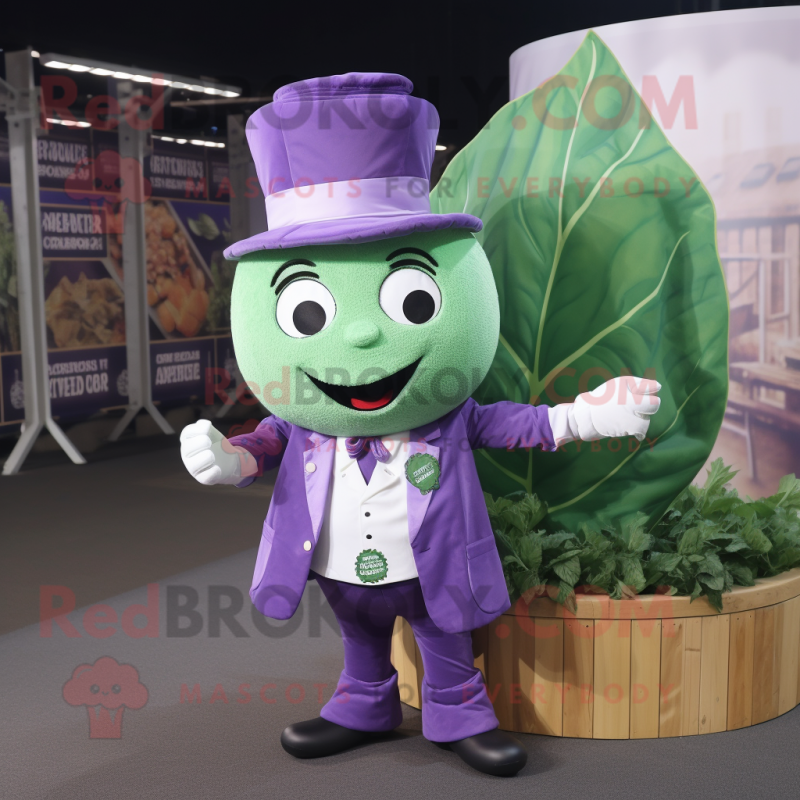 Lavender Spinach mascot costume character dressed with a Waistcoat and Ties