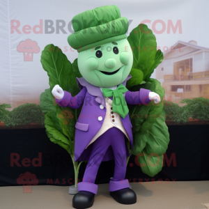 Lavender Spinach mascot costume character dressed with a Waistcoat and Ties