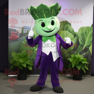 Lavender Spinach mascot costume character dressed with a Waistcoat and Ties