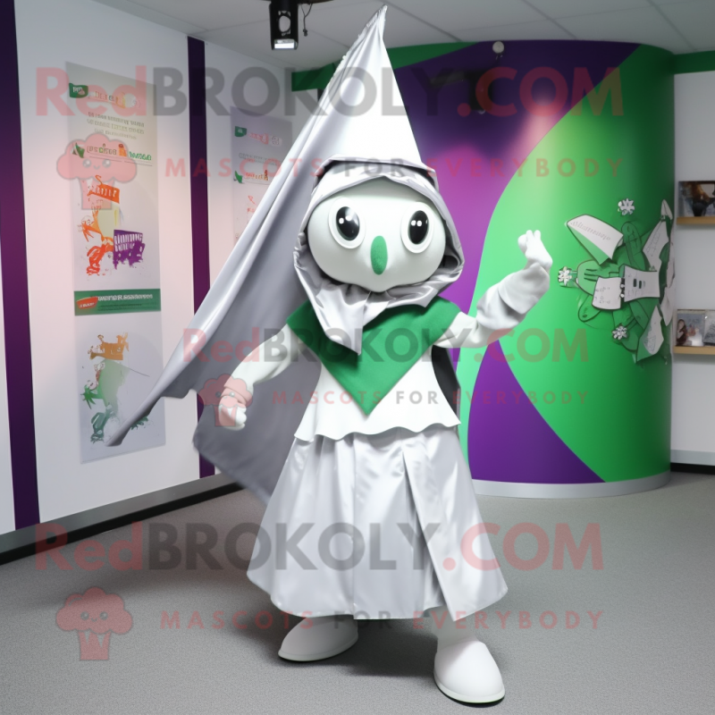 Silver Irish Flag mascot costume character dressed with a A-Line Skirt and Shawl pins Silver Irish Flag mascot costume character dressed with a A-Line Skirt and Shawl pins