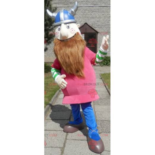 Bearded Viking maskot klædt i lyserød - Redbrokoly.com