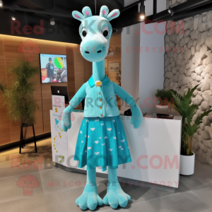 Turkis Giraffe maskot drakt...