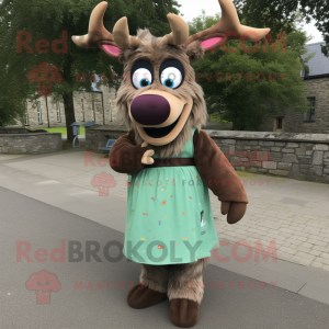 nan Irish Elk mascot costume character dressed with a Midi Dress and Headbands