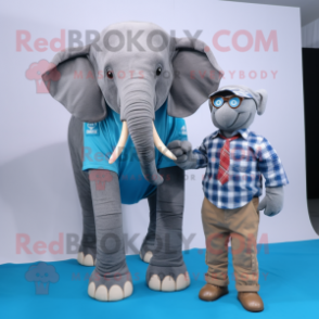 nan Elephant mascot costume character dressed with a Flannel Shirt and Smartwatches