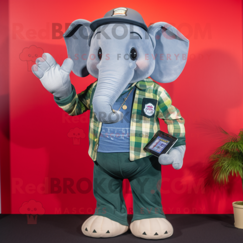 nan Elephant mascot costume character dressed with a Flannel Shirt and Smartwatches nan Elephant mascot costume character dressed with a Flannel Shirt and Smartwatches