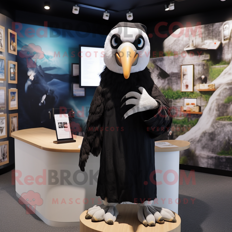 Black Albatross mascot costume character dressed with a Culottes and Watches Black Albatross mascot costume character dressed with a Culottes and Watches