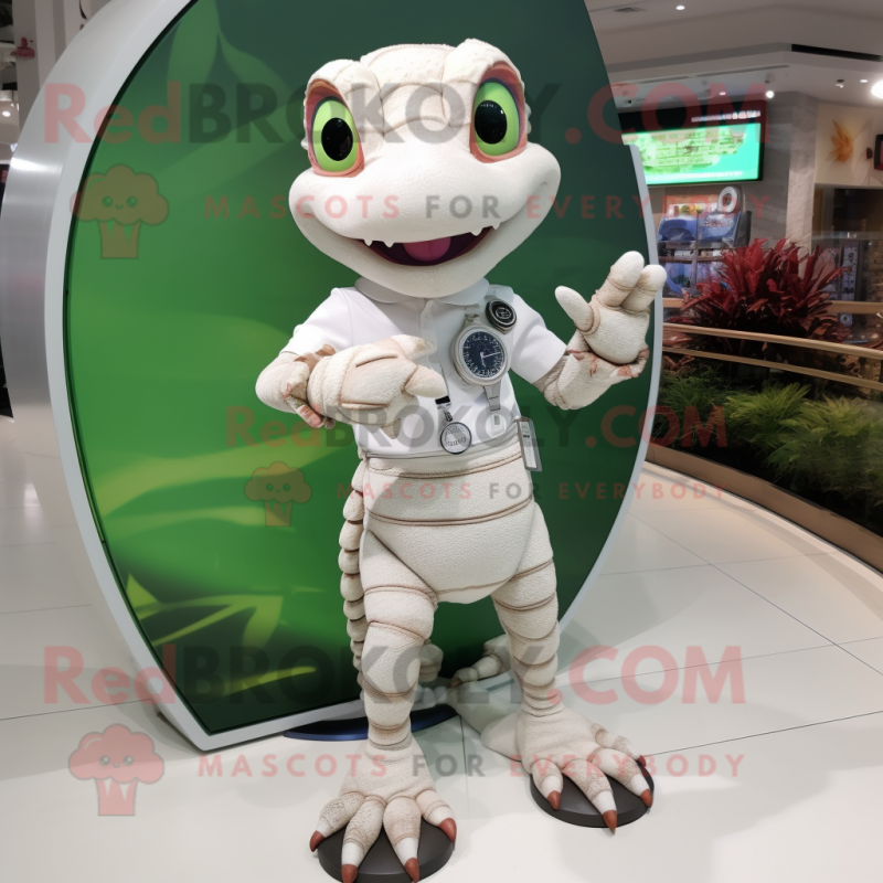 White Geckos mascot costume character dressed with a Shorts and Bracelet watches