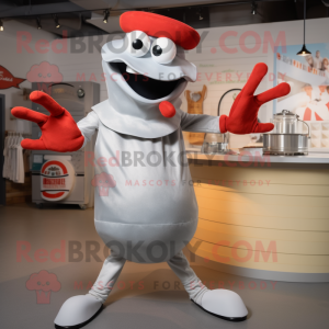 Silver Lobster Bisque mascot costume character dressed with a Tank Top and Hats