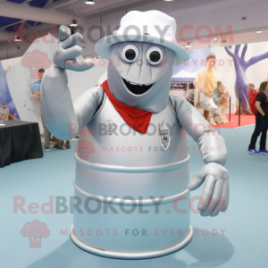 Silver Lobster Bisque mascot costume character dressed with a Tank Top and Hats