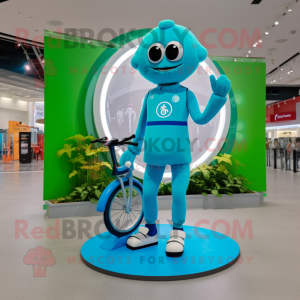 Cyan Unicyclist mascot costume character dressed with a Romper and Smartwatches
