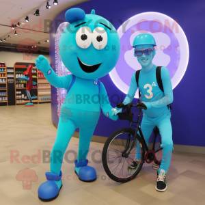 Cyan Unicyclist mascot costume character dressed with a Romper and Smartwatches