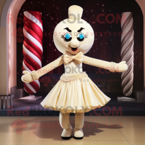Cream Acrobat mascot costume character dressed with a Evening Gown and Bow ties