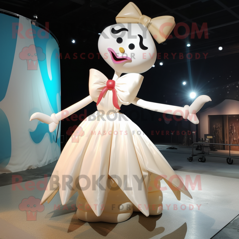Cream Acrobat mascot costume character dressed with a Evening Gown and Bow ties Cream Acrobat mascot costume character dressed with a Evening Gown and Bow ties