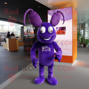 Purple Lobster mascot costume character dressed with a Long Sleeve Tee and Keychains