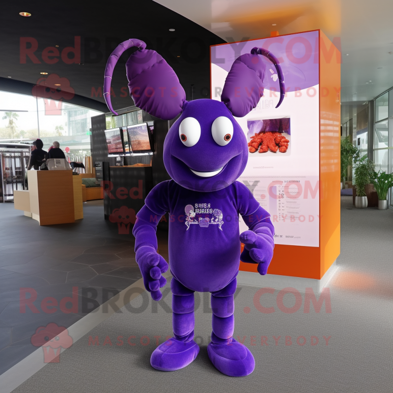 Purple Lobster mascot costume character dressed with a Long Sleeve Tee and Keychains Purple Lobster mascot costume character dressed with a Long Sleeve Tee and Keychains
