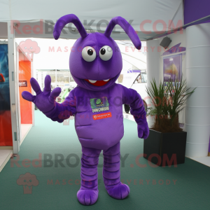 Purple Lobster mascot costume character dressed with a Long Sleeve Tee and Keychains