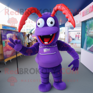 Purple Lobster mascot costume character dressed with a Long Sleeve Tee and Keychains