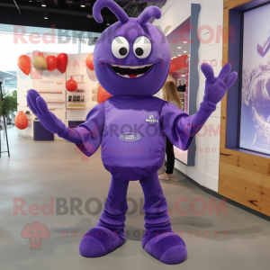 Purple Lobster mascot costume character dressed with a Long Sleeve Tee and Keychains