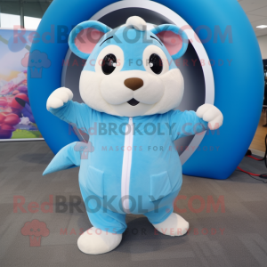 Sky Blue Hamster mascot costume character dressed with a Joggers and Rings