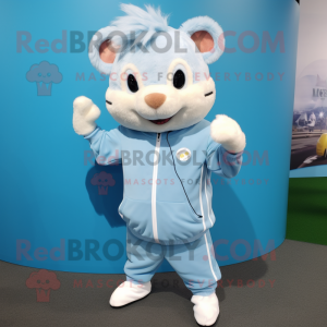 Sky Blue Hamster mascot costume character dressed with a Joggers and Rings