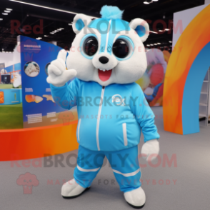 Sky Blue Hamster mascot costume character dressed with a Joggers and Rings