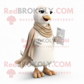 Cream Dove mascot costume character dressed with a Dress Pants and Scarf clips