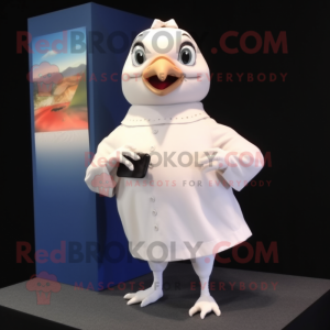 Cream Dove mascot costume character dressed with a Dress Pants and Scarf clips