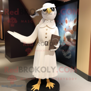 Cream Dove mascot costume character dressed with a Dress Pants and Scarf clips