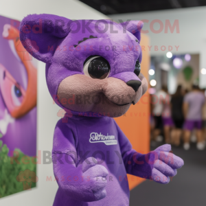 Lavender Jaguarundi mascot costume character dressed with a T-Shirt and Earrings