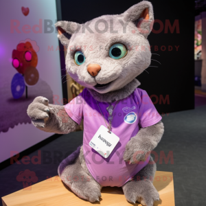 Lavender Jaguarundi mascot costume character dressed with a T-Shirt and Earrings