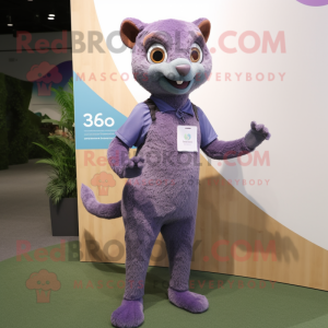 Lavender Jaguarundi mascot costume character dressed with a T-Shirt and Earrings