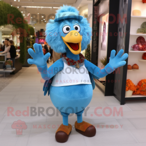 Sky Blue Turkey mascot costume character dressed with a Jeggings and Necklaces